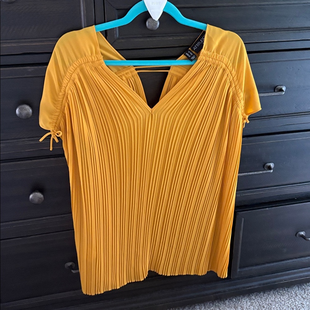 Attitudes by Renee Yellow Pleated Blouse